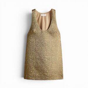 H&M Edition Gold Metallic Jacquard Weave Sleeveless Shift Mini Dress Size Large